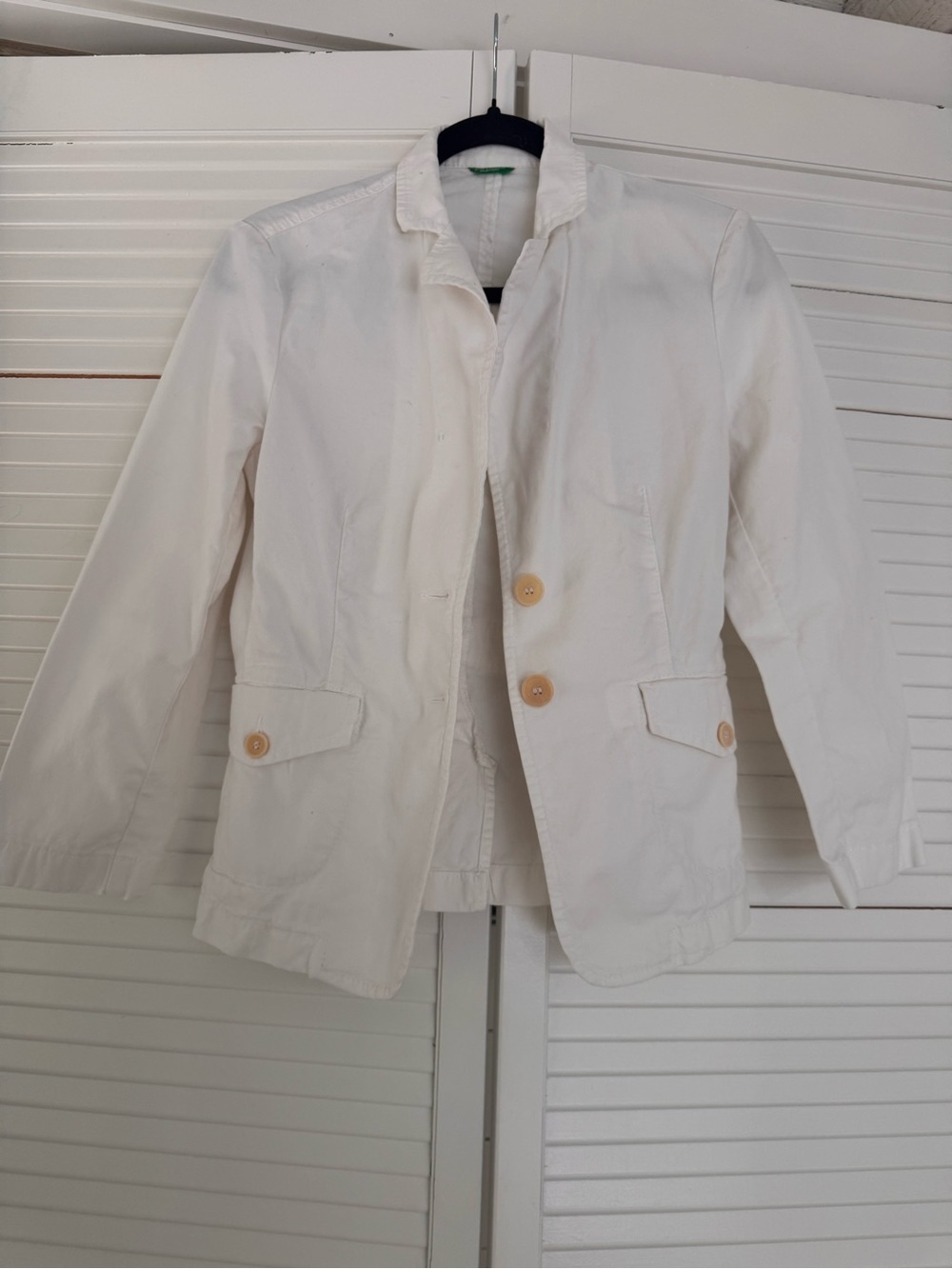 United Colors Of Benetton White Cotton Blazer Jacket